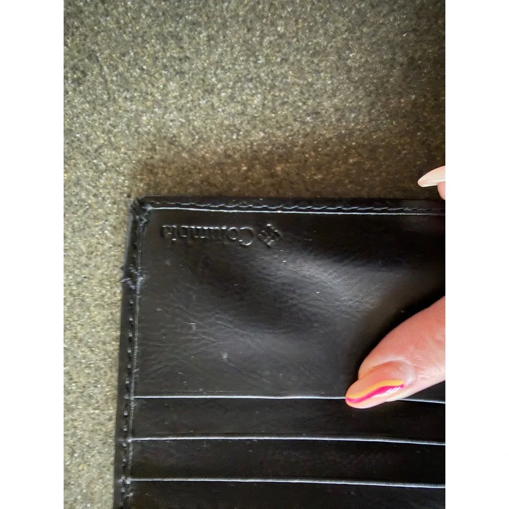 Columbia Mens BlackCoated Leather Bifold Wallet Plaid Lining ID Window